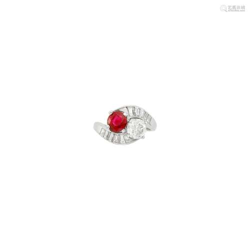 Platinum, Diamond and Ruby Crossover Ring