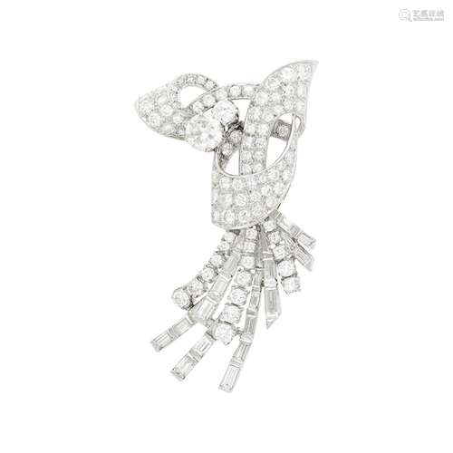 Platinum and Diamond Ribbon Brooch