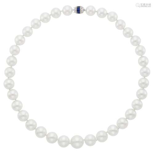 South Sea Cultured Pearl Necklace with Platinum, Sapphire an...