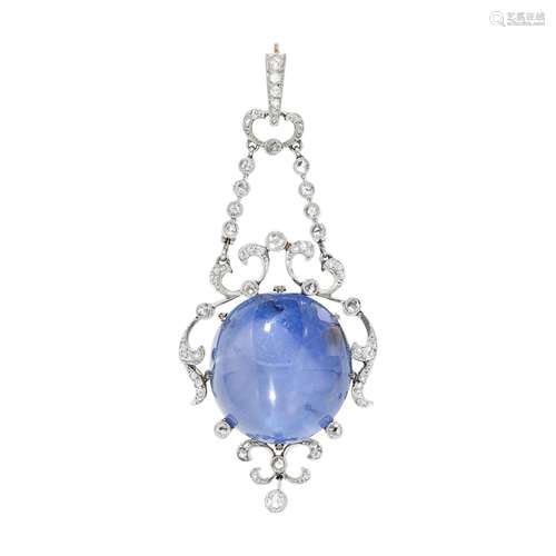 Belle Époque Platinum, Gold, Star Sapphire and Diamond Penda...