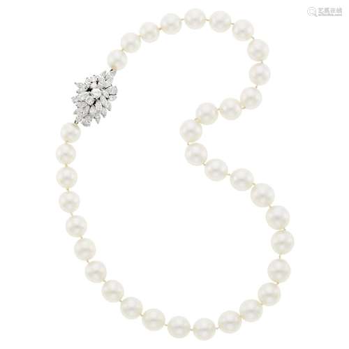 South Sea Cultured Pearl Necklace with White Gold and Diamon...