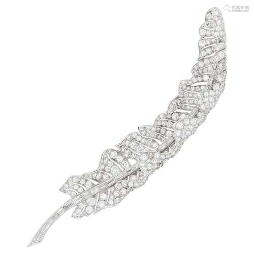 Platinum and Diamond Feather Brooch