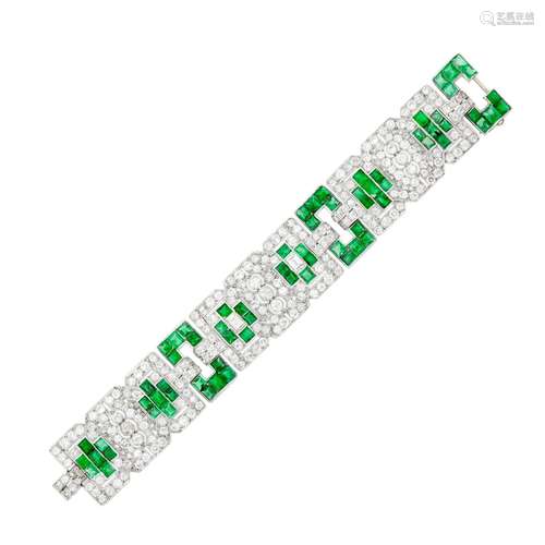 Platinum, Emerald and Diamond Bracelet