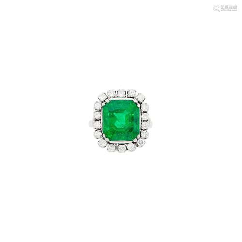 Platinum, Emerald and Diamond Ring