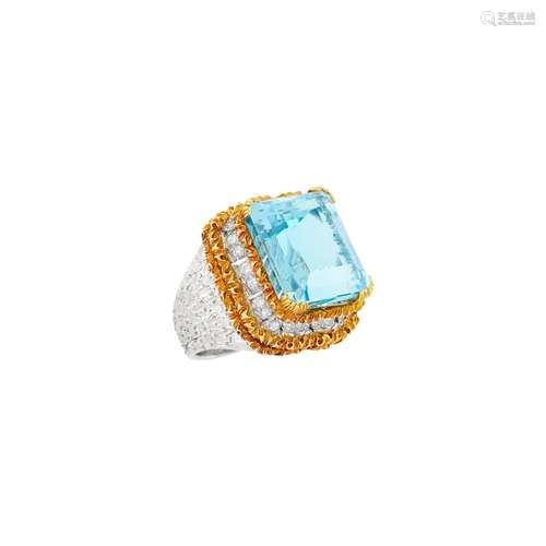 Buccellati Two-Color Gold, Aquamarine and Diamond Ring