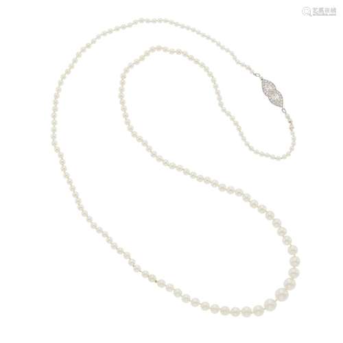 Cartier Natural Pearl Necklace with Platinum and Diamond Cla...