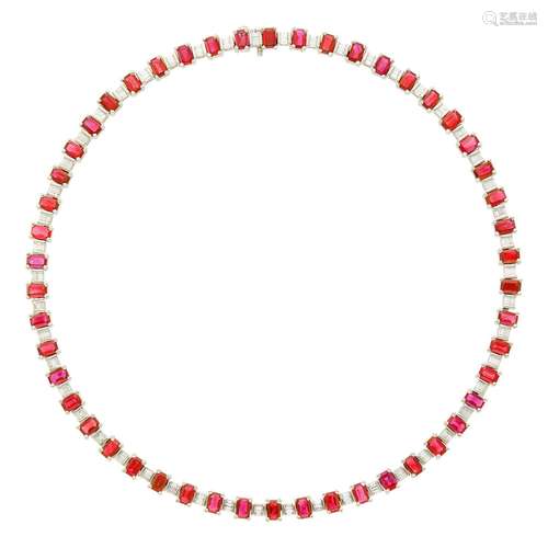 Platinum, Ruby and Diamond Necklace