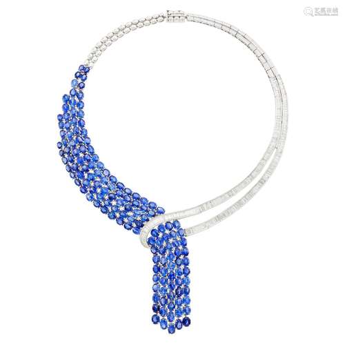 White Gold, Sapphire and Diamond Necklace