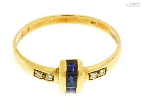 Gouden ring bezet met saffier en diamant