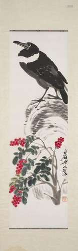 QI BAISHI (1864-1957)PIE ET POMMIER SAUVAGE