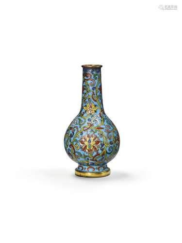 PETIT VASE BOUTEILLE EN ÉMAUX CLOISONNÉSCHINE, DYNASTIE QING...