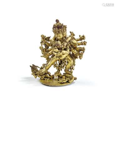 PETITE STATUE DE CHAKRASAMVARA ET VAJRAVARAHI EN BRONZE DORÉ...