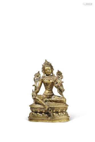 STATUE DE TARA VERTE EN BRONZETIBET, XVIÈME SIÈCLE