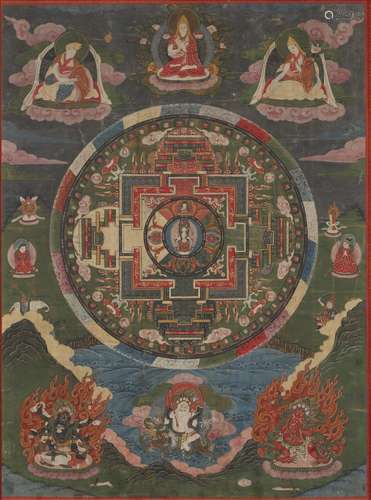 THANGKA REPRÉSENTANT LE MANDALA D'AVALOKITESHVARATIBET, XVII...