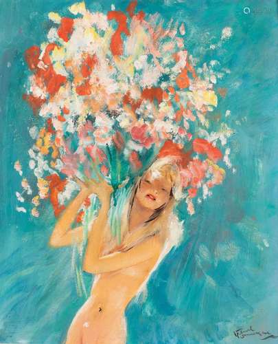 Jean-Gabriel DOMERGUE (1889-1962)<br />
Femme au bouquet<br ...