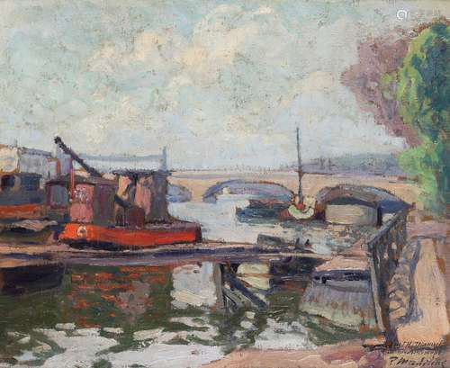 Paul MADLINE (1863-1920)<br />
Le Pont Rouge à Rouen<br />
H...