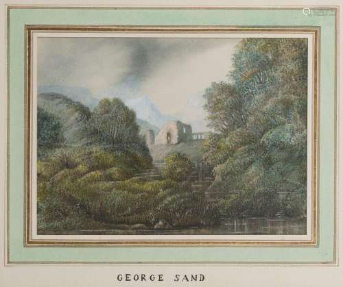 Attribué à George SAND (1804-1876)<br />
Paysage romantique<...