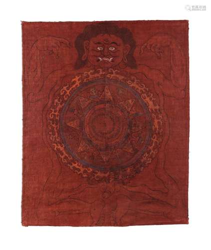 TABLEAU YANTRA À FOND ROUGE TIBET, XIXE SIÈCLE