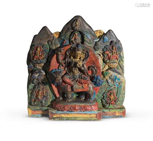 TSATSA DE TSERINGMA EN TERRE CUITE POLYCHROME TIBET, XIXE SI...