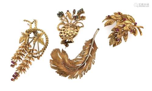 FOUR GOLD BROOCHES