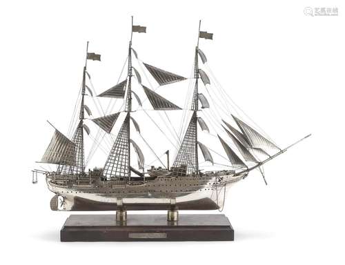 LARGE SILVER MODEL OF SAILING SHIP AMERIGO VESPUCCI, FLORENC...