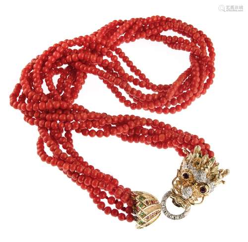 SIX STRING RED CORAL NECKLACE