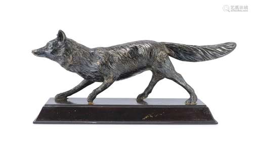 SILVER-PLATED SCULPTURE OF A FOX, 20TH CENTURY