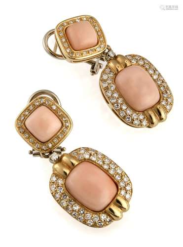 GOLD EARRINGS WITH CORALS AND DIAMONDS