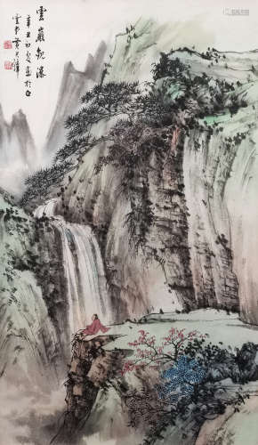 黃君璧 雲崖觀瀑 紙本立軸