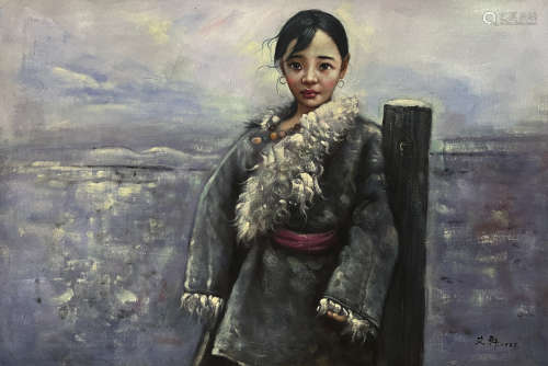 艾軒   西藏女孩 布面油畫