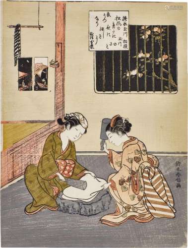 Suzuki Harunobu (1725-1770) | The Cloth-fulling Jewel River,...