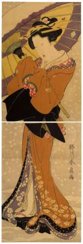 Katsukawa Shunsen (1762-1830) | A woman with an umbrella in ...