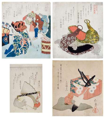 Totoya Hokkei (1780-1850) | Four surimono | Edo period, 19th...
