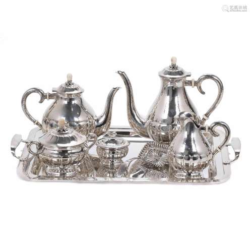 SILVER AND BONE COFFEE AND TEA SET, 20TH CENTURY.