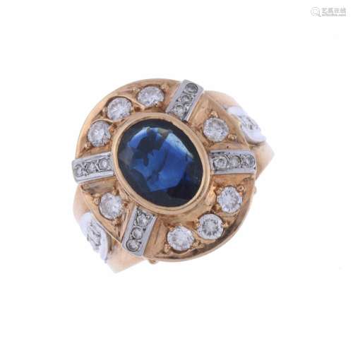 RING WITH DIAMONDS AND SAPPHIRE.