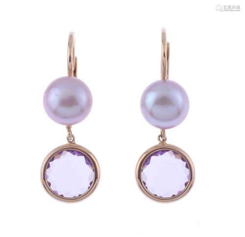 EARRINGS WITH AMETHYST AND PEARL.