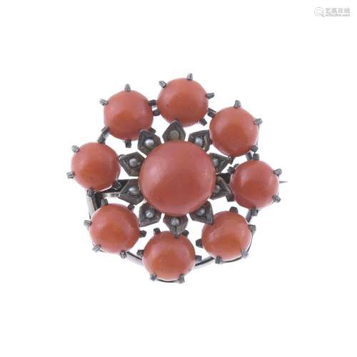 CORAL ROSETTE BROOCH.