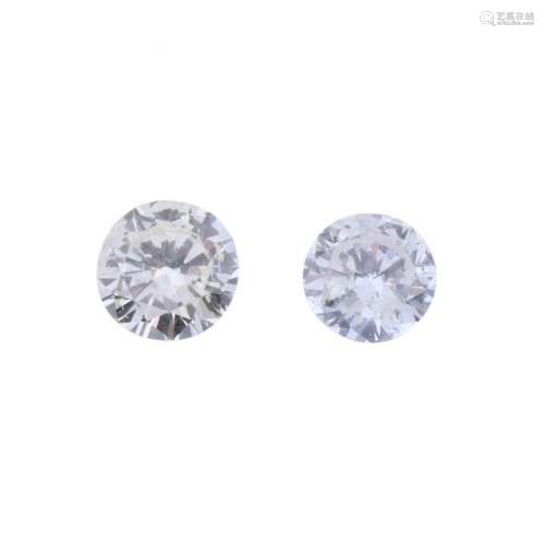 TWO UNMOUNTED DIAMONDS, 1.28 CT. TOTAL