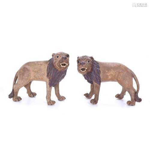 PAIR OF YIXING CERAMIC LIONS, 19TH CENTURY.