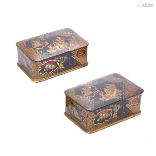 PAIR OF BOXES WITH "CHINOISERIE" DECORATION, MID 2...
