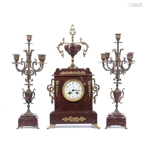 FRENCH TABLE CLOCK WITH ORNAMENT, 20TH CENTURY.