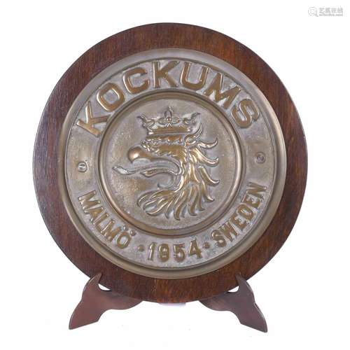 SAAB KOCKUMS. BOAT PLAQUE, 1954.