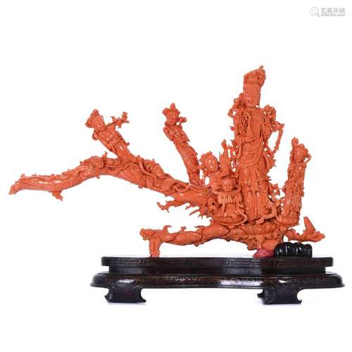 EARLY 20TH CENTURY CHINESE SCHOOL. CORAL CARVING "GODDE...