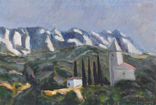 DIDIER REINHAREZ (20TH C.). "LANDSCAPE WITH CHURCH AND ...