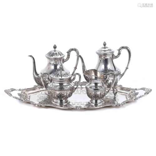 VICTORIAN STYLE SILVER TEA AND COFFEE SET, MID 20TH CENTURY.