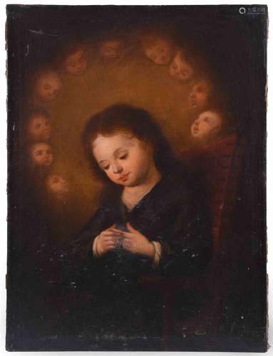 18TH CENTURY, SPANISH SCHOOL. "BABY JESUS SURROUNDED BY...