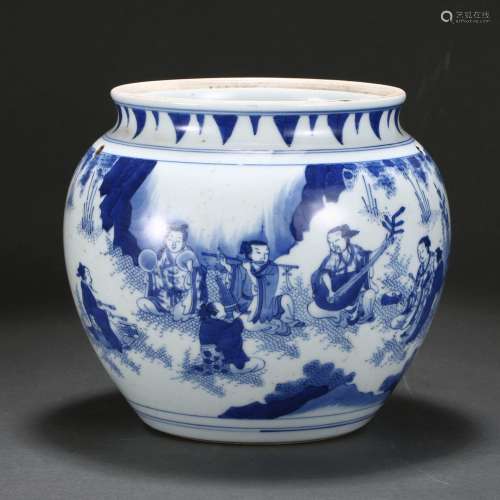 A BLUE AND WHITE 'SCHOLARS' JAR