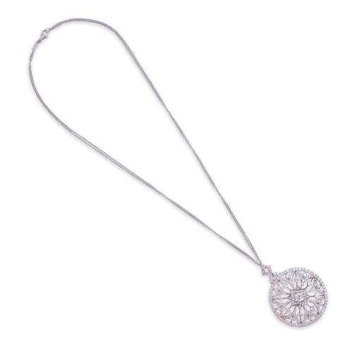 A diamond and eighteen karat white gold pendant necklace