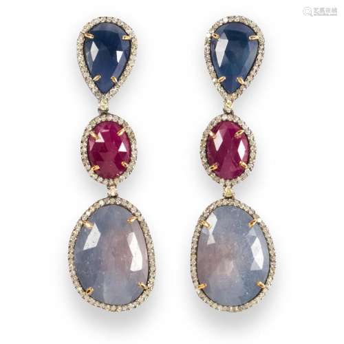 A pair of gemstone pendant earrings