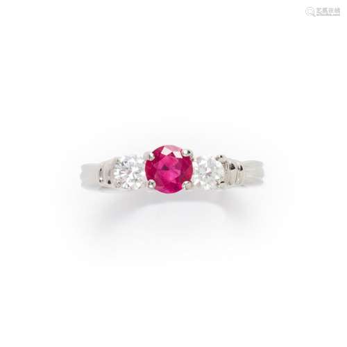 A ruby, diamond and platinum ring